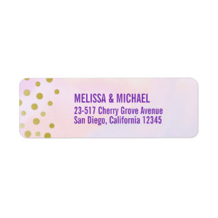 Faux Gold Confetti on Purple Watercolor Label