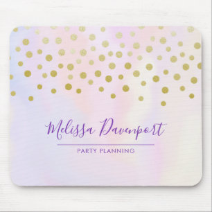 Faux Gold Confetti on Purple Watercolor Mouse Pad