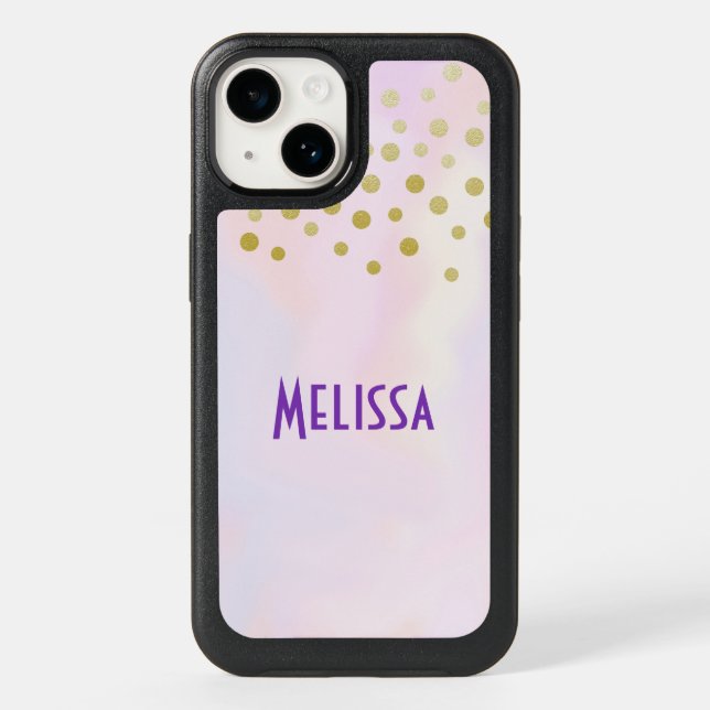 Faux Gold Confetti on Purple Watercolor Otterbox iPhone Case (Back)