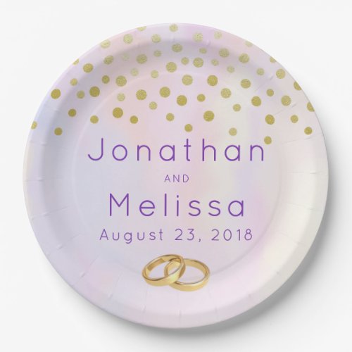 Faux Gold Confetti on Purple Watercolor Paper Plates