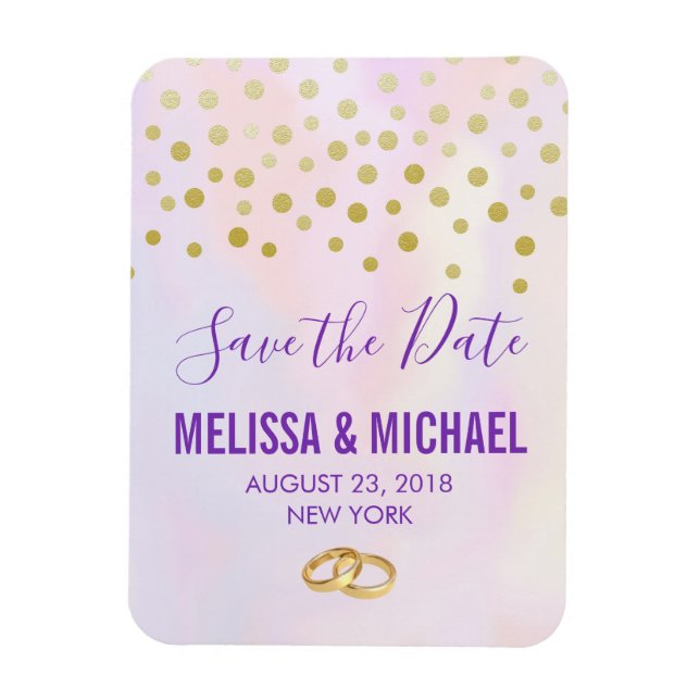 Faux Gold Confetti on Purple Watercolor STD Magnet (Vertical)