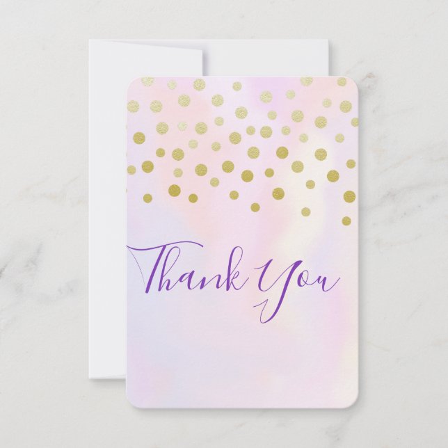 Faux Gold Confetti on Purple Watercolor Thank You (Front)