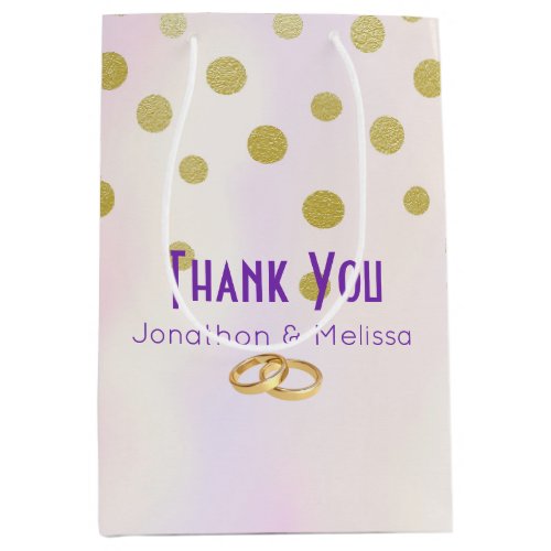 Faux Gold Confetti on Purple Watercolor Thank You Medium Gift Bag