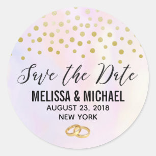 Faux Gold Confetti on Purple Watercolor Wedding Classic Round Sticker