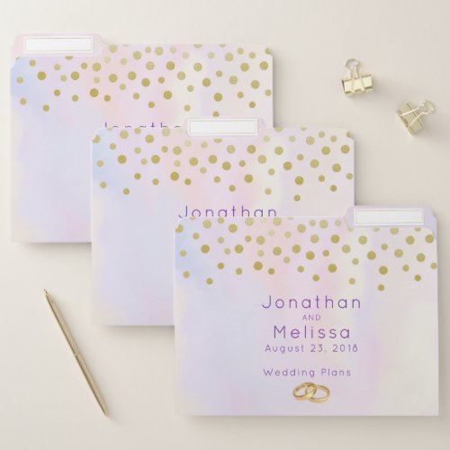 Faux Gold Confetti on Purple Watercolor Wedding File Folder