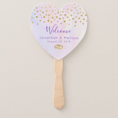 Faux Gold Confetti on Purple Watercolor Wedding Hand Fan