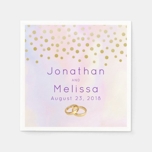 Faux Gold Confetti on Purple Watercolor Wedding Napkins