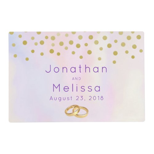 Faux Gold Confetti on Purple Watercolor Wedding Placemat