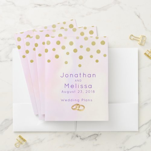 Faux Gold Confetti on Purple Watercolor Wedding Pocket Folder