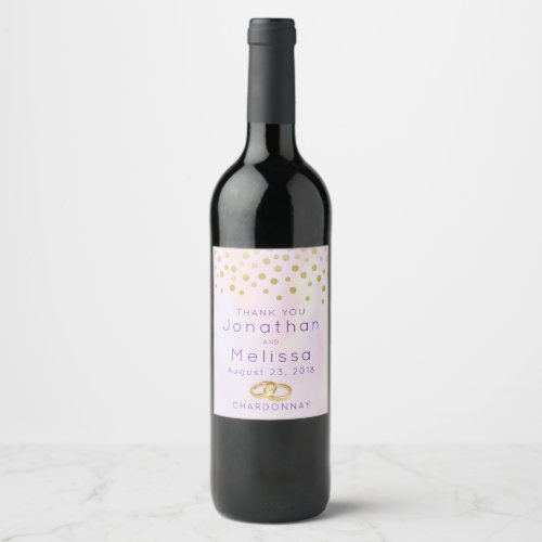 Faux Gold Confetti on Purple Watercolor Wedding Wine Label