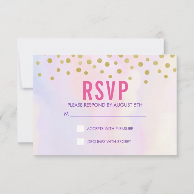 Faux Gold Confetti on Purple Watercolort RSVP (Front)