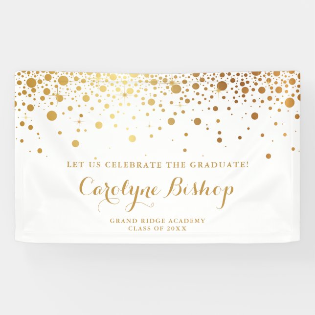Faux Gold Confetti Personalized Graduation Banner (Horizontal)