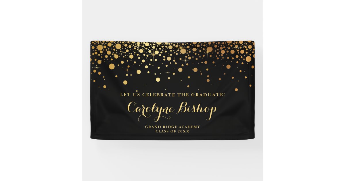 Faux Gold Confetti Personalized Graduation | Black Banner | Zazzle