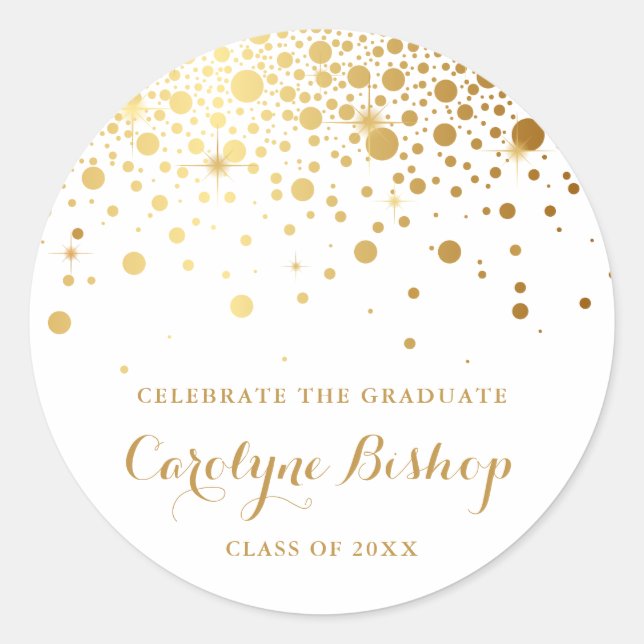 Faux Gold Confetti Personalized Graduation Sticker (Front)