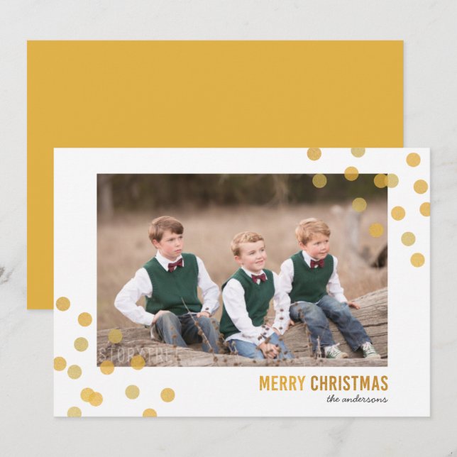 Faux Gold Confetti Photo Merry Christmas Card (Front/Back)