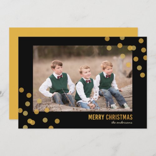 Faux Gold Confetti Photo Merry Christmas Card