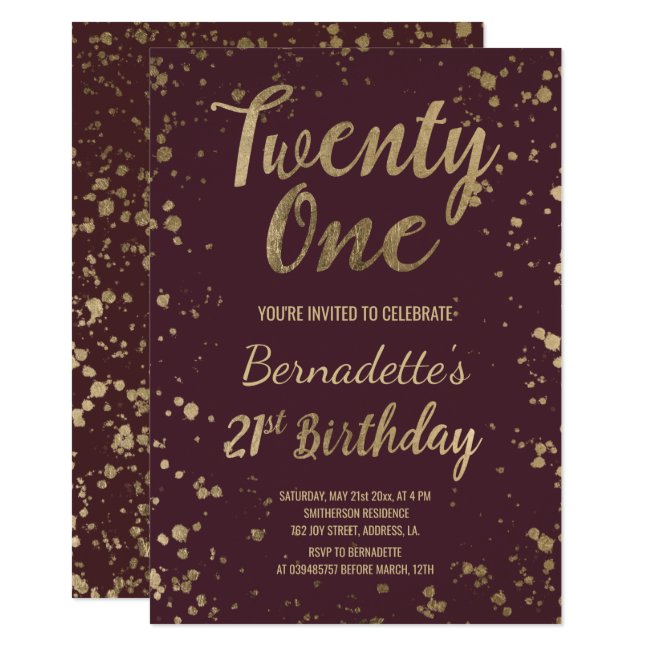 Faux gold confetti red chic 21st Birthday Invitation