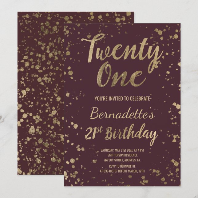Faux gold confetti red chic 21st Birthday Invitation (Front/Back)