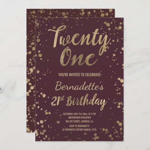 Faux gold confetti red chic 21st Birthday Invitation