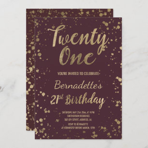 Faux gold confetti red chic 21st Birthday Invitation