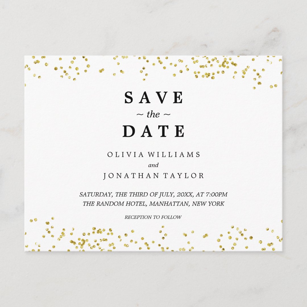 Faux Gold Confetti | Save The Date Postcard | Zazzle