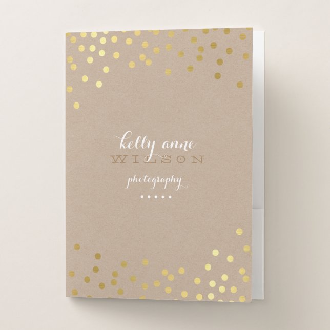 FAUX GOLD CONFETTI SPOTS white on kraft Pocket Folder (Front)