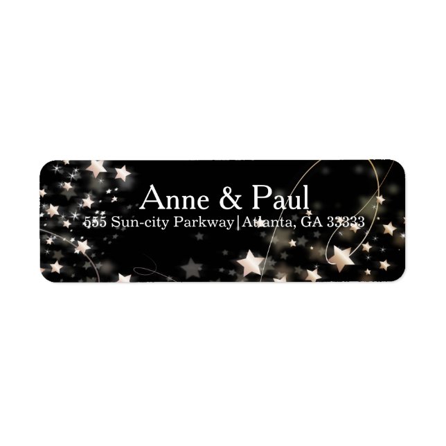 Faux Gold Confetti Stars on Black Modern Label (Front)