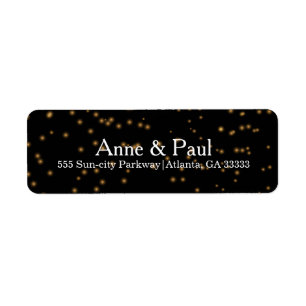 Faux Gold Confetti Stars on Black Modern Label