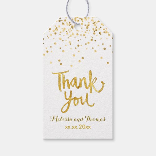 faux gold confetti thank you calligraphy wedding gift tags