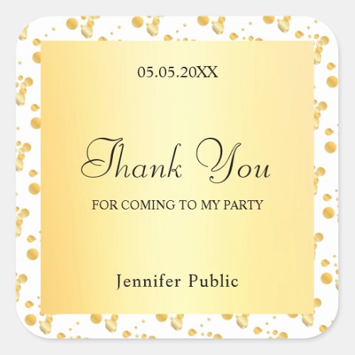 Faux Gold Confetti Thank You Script Template Square Sticker