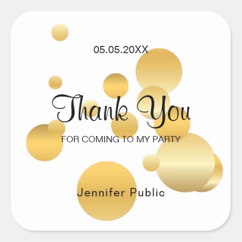 Faux Gold Confetti Thank You Script Template Square Sticker