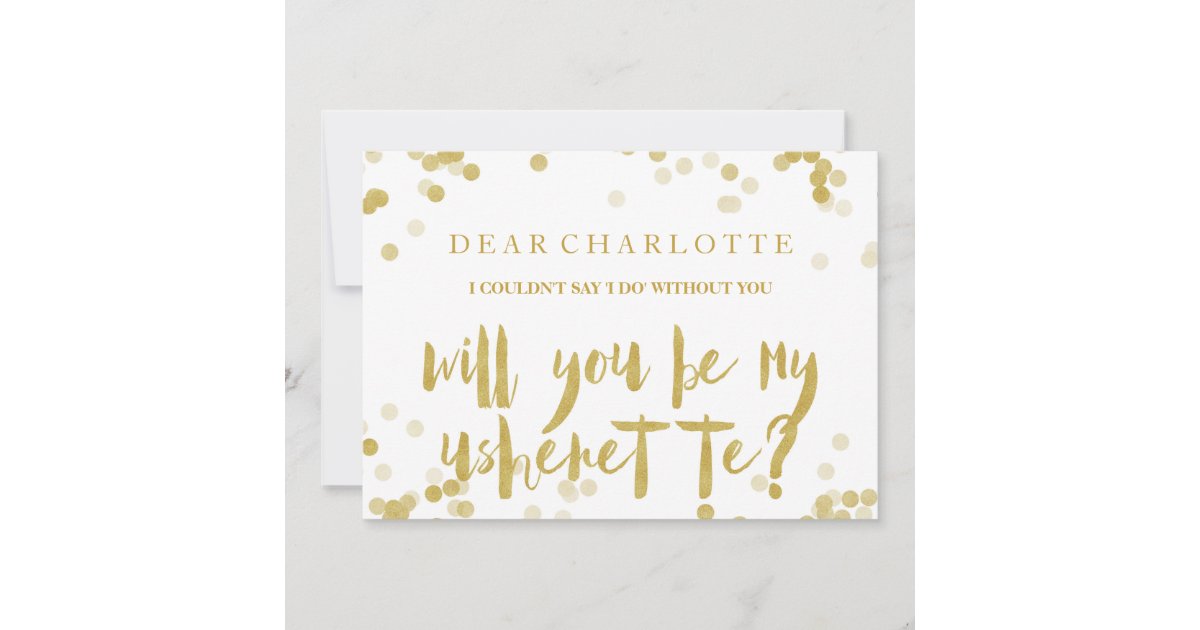 Faux Gold Confetti Will You Be My Usherette Invitation | Zazzle
