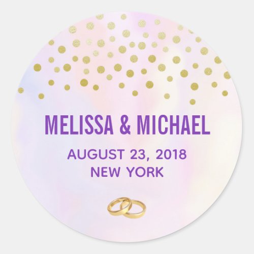 Faux Gold Confetti with Wedding Rings Classic Round Sticker