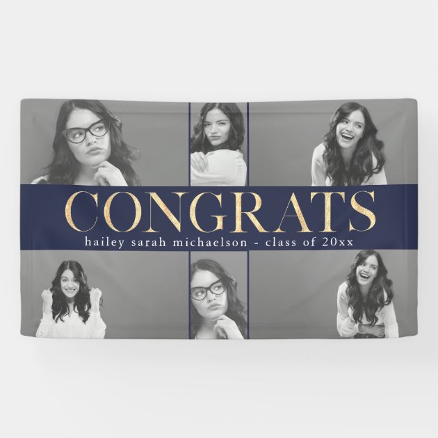 Faux Gold Congrats Graduation Photo Collage Banner