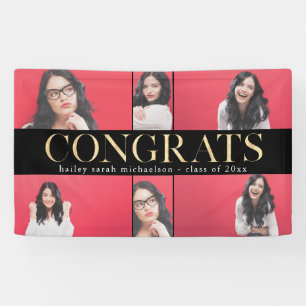 Faux Gold Congrats Graduation Photo Collage Banner