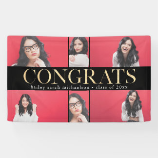 Faux Gold Congrats Graduation Photo Collage Banner