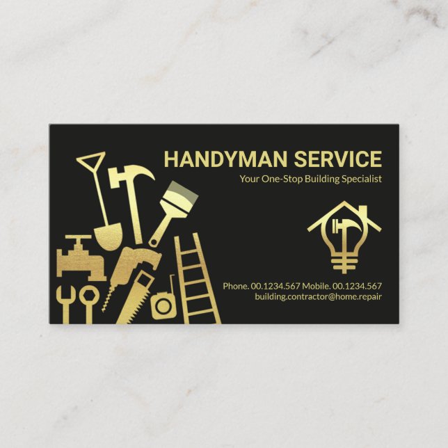 Faux Gold Construction Tools Home Repairs Business Card (Front)