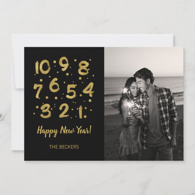 Faux Gold Countdown New Year's Holiday Photo Card (Front)