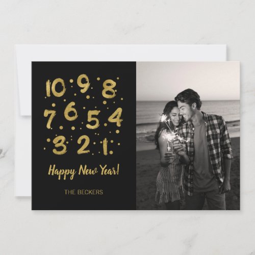 Faux Gold Countdown New Years Holiday Photo Card