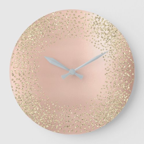 Faux Gold Crystals Confetti Glitter Blush Pink Large Clock