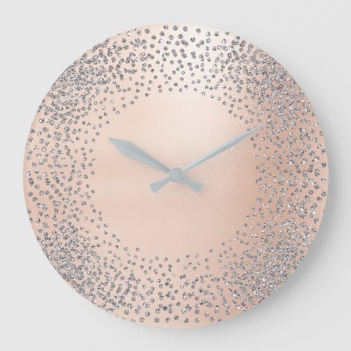 Faux Gold Crystals Confetti Glitter Powder Pink Large Clock