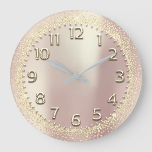 Faux Gold Crystals Glitter Arabic Numbers Rose Large Clock