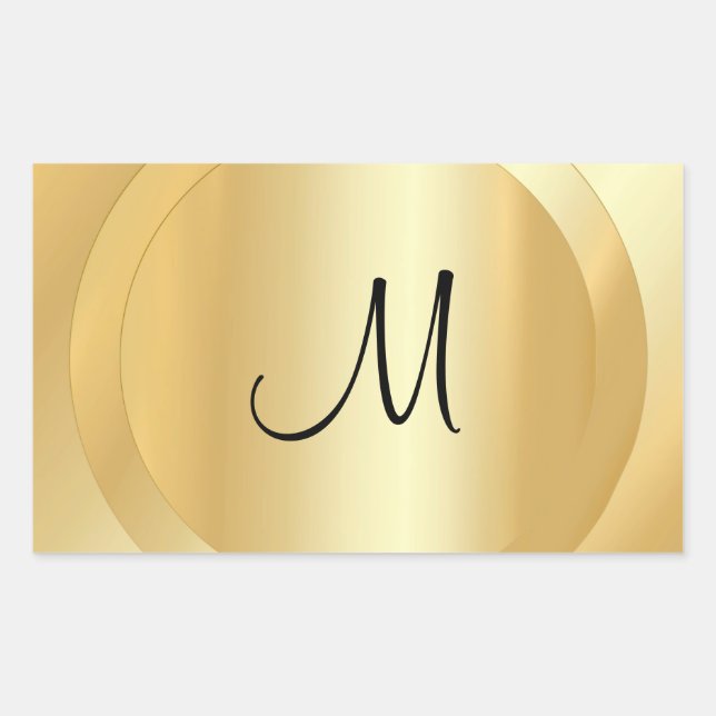 Faux Gold Custom Hand Script Monogram Template Rectangular Sticker (Front)