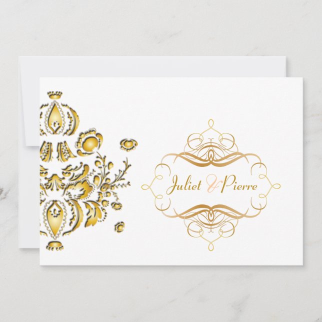 Faux gold damask invitations (Front)