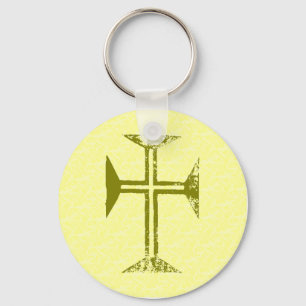 Faux Gold Destroyed Look Cross Keychain