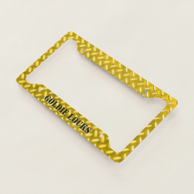Faux Gold Diamond Plate With Your Name  License Plate Frame (3/4)