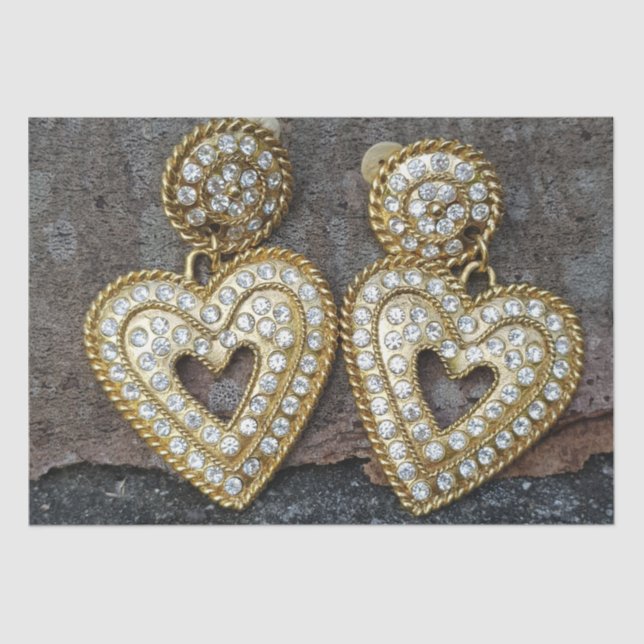 Faux Gold Diamonds Earrings with Heart Shape Tissue Paper (Front)