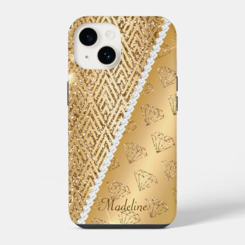 Faux Gold   Diamonds iPhone 14 Tough Case Glossy iPhone 14 Case