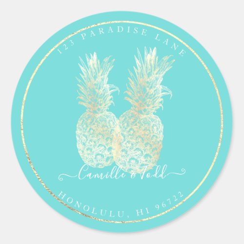 Faux Gold Double Pineapples DIY Background Classic Round Sticker