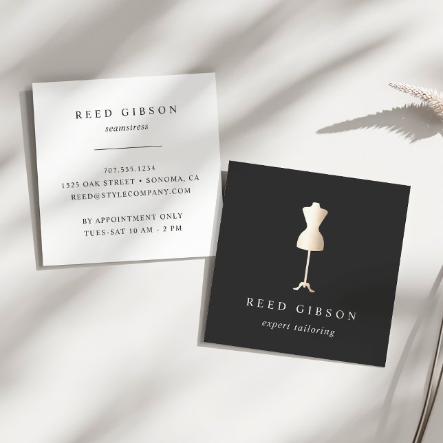 Faux Gold Dress Form | Seamstress Tailor Designer Square Business Card (Creator Uploaded)